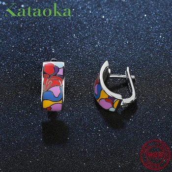 

High quality 2018 Colorful Like Art painting Flower for women 925 Sterling Silver fashion Ear clip luxury Party Jewelry Enamel