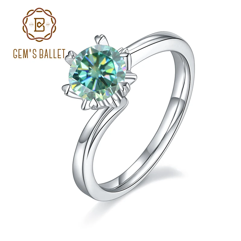 

GEM'S BALLET 1ct Green Moissanite Ring 925 Sterling Silver Luxury Wedding Engagement Rings For Women Anniversary Fine Jewelry