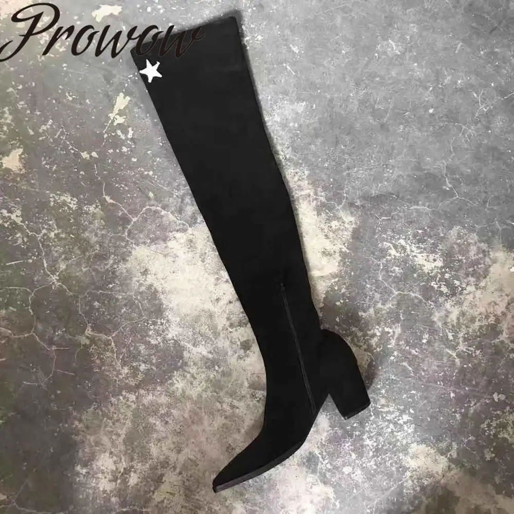 

Prowow New Sexy Leather Pointed Toe Zip Side Autumn Winter Long Boots Over The Knee HIgh Thigh High Boots HIgh Heel Women Boots