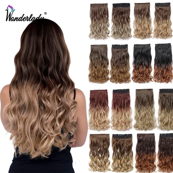 

WonderLady 22" High Temperature Fiber Synthetic Clip-in One Piece Hair Extensions 5 Clips Hairpieces For Women Long Wavy
