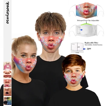 

3D2020 New Mouth Digital Printed Child Adult Protective Mask Adjustable Earband with 2 Filter Chips