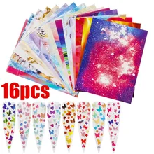 16 шт./компл. огонь ногтей полоса Голографическая лента нейл-арта Стикеры s тонкий DIY Фольга наклейка Стикеры украшения лазерным вырезами; серебристые и полоса Стикеры