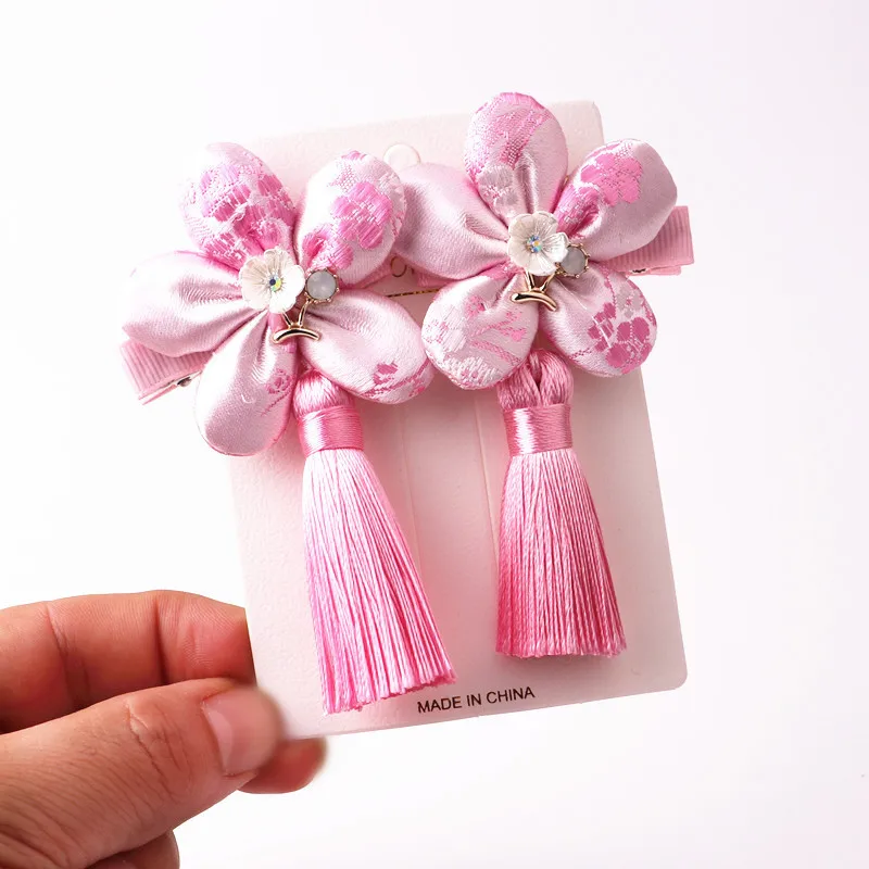 1 pink flower 2 шт./лот китайский стиль лента кисточка косплей аксессуары для волос ханьфу кимоно древние таможенные женские головные уборы боковая заколка шпилька - Цвет: 1 pink flower