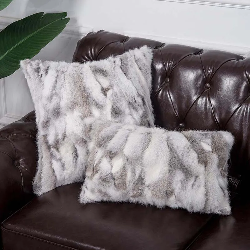 Genuine Rabbit Fur Pillow Case Luxury Soft Animal Skin Patchwork Cover Natural Throw Cushion Home Decoration | Дом и сад