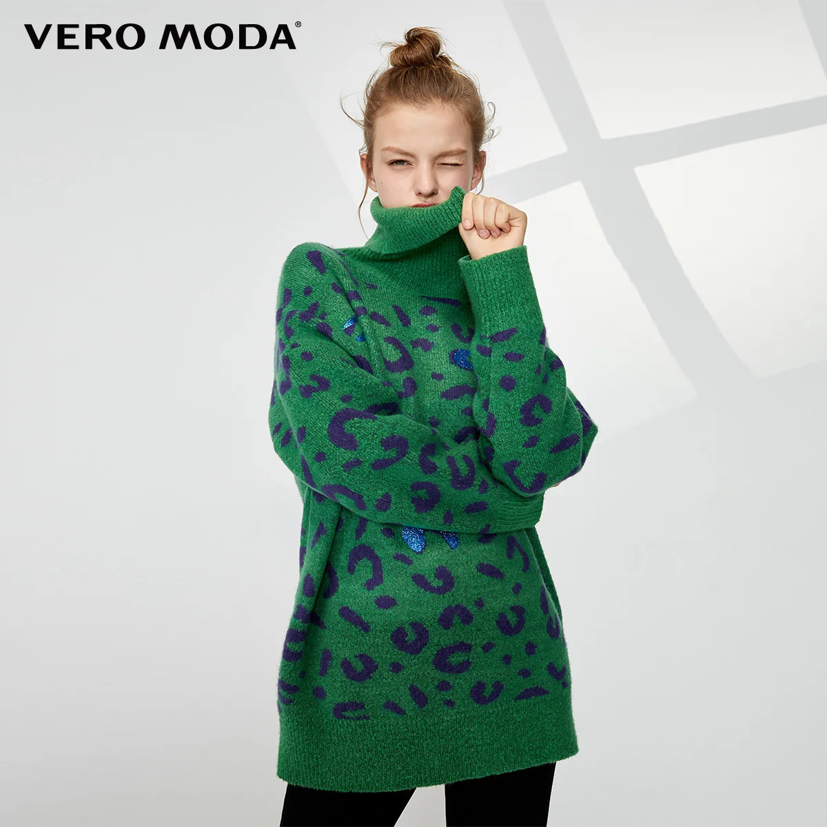 Bold green Vero Moda свободный свитер с леопардовым принтом и высоким воротником | 319313573 - Color: Bold green
