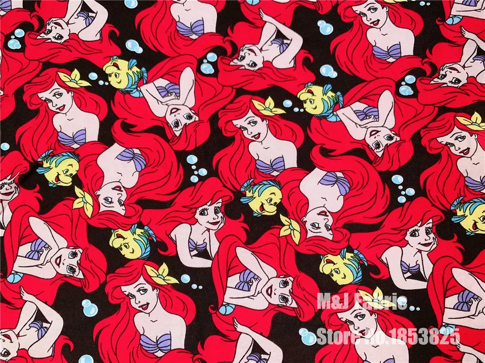 50X178 м принцесса Русалка вязаные хлопчатобумажные ткани мультфильм печати лоскутное DIY одежда для малышей материал вышитая Футболка простыни