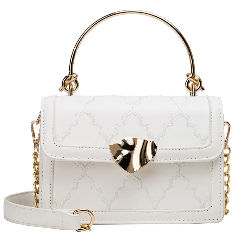 Bolso blanco elegante solapa para mujer, bandolera cuero liso, rectangular, pequeño, con cadena para el hombro, bolsa uso diario|Cubos| - AliExpress