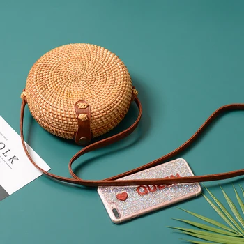 

Round Straw Bags Women Summer Rattan Bag Handmade Woven Beach Crossbody Bag Circle Bohemia Luxury Handbags Women Bags Designer