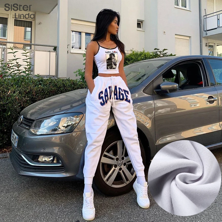 

Sisterlinda Letter Print Streetwear Pant Women High Waist Drawstring Boot Cut Cargo Jogger Pants Dancing Trousers Mujer 2020 New