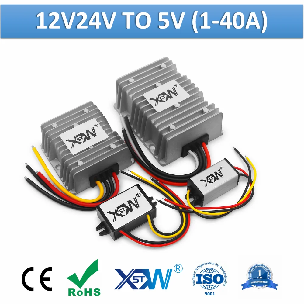 

XWST DC DC 12v 24v to 5v Voltage Converter 1A 2A 3A 5A 10A 15A 20A 25A 30A 40A Step Up Down Buck 5v Voltage Reducer