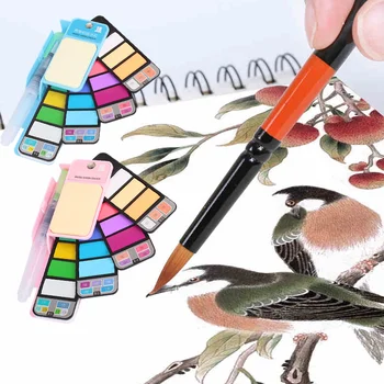 

18colors Solid Pigment Set Solid Color Set Pigment Paints Set with Waterbrush Graffiti Stationery Crafts Permanent