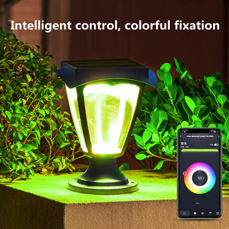 스마트 앱 제어 태양열 LED 조명, 야외 기둥 조명, 헤드 램프 장식, 홈 게이트 기둥, 벽, 빌라 안뜰 램프