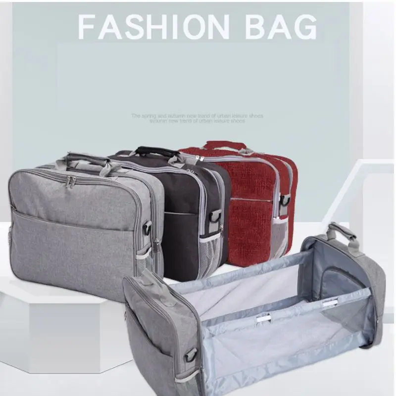 

3 in 1 Large Capacity Diaper Bag Tote for Mom Dad Travel Baby Care Shoulder Bags Portable Folding Baby Bed Unisex