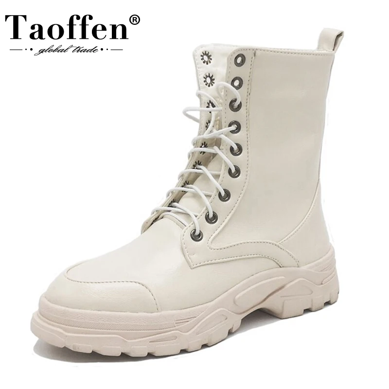 Женские полусапожки с мехом Taoffen теплые зимние размеров 29-43 на плоской подошве