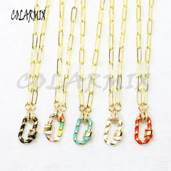 

4 Pcs Enamel 0 shape pendant necklace Round buckle pendant necklace Gold color metal chain buckle pendant necklace 50148
