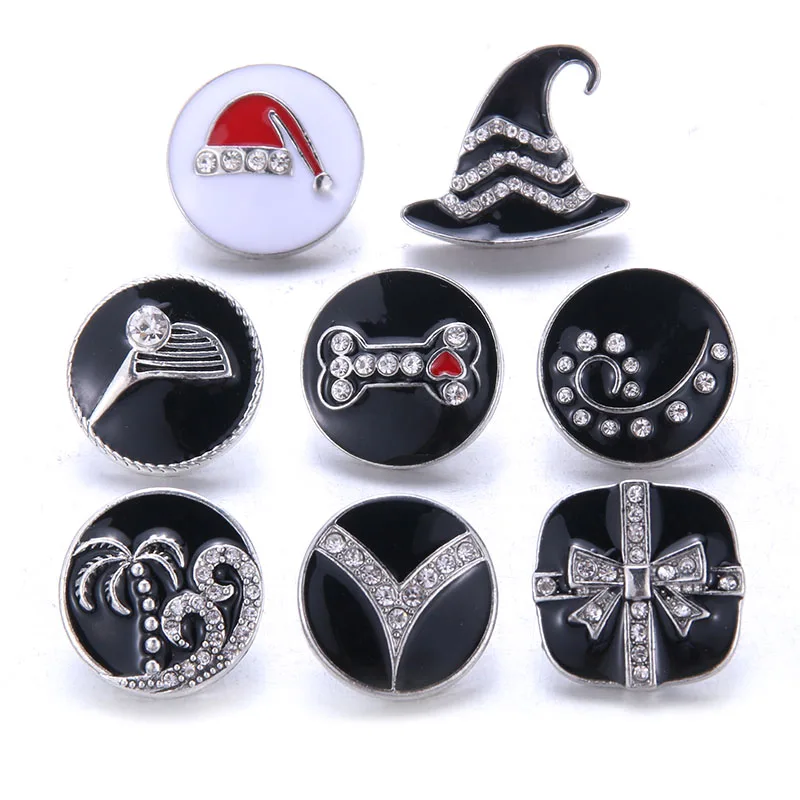 

10pcs/lot Wholesale Snap Jewelry 18mm Snap Buttons Mixed Black Rhinestone Metal Flower Snaps Buttons for Snap Bracelet Bangle