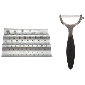 

Y-Shape Peeler Slicer,& Non-Stick Perforated French Bread Pan Baguette Mold Baguette Mold Wave Baker Baking Tool