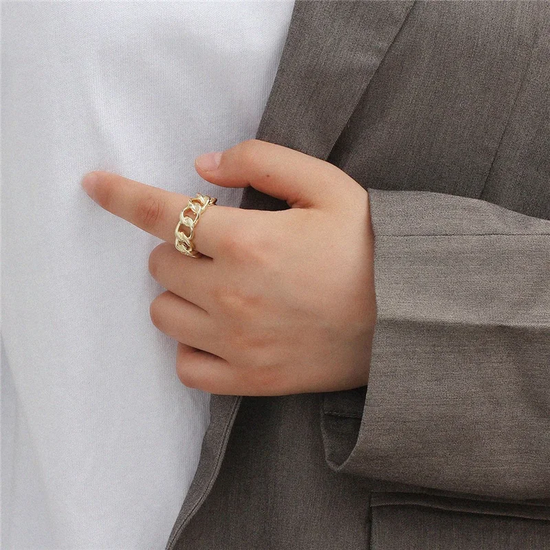 Gold Color Plating Chain Shape RING 7mm Wide for Unisex Vintage Gothic Chunky Midi Ring Antique Jewelry Accessory gold color rings gold color ring finger ring chain ring jewelry accessories
