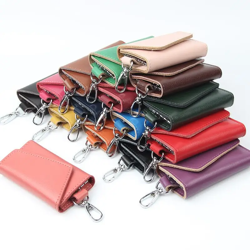 

Vento Marea Fashion Simple Key Holder Real Leather Unisex Solid Key Wallet Organizer Pouch Bag Car Housekeeper Mini Card Holder