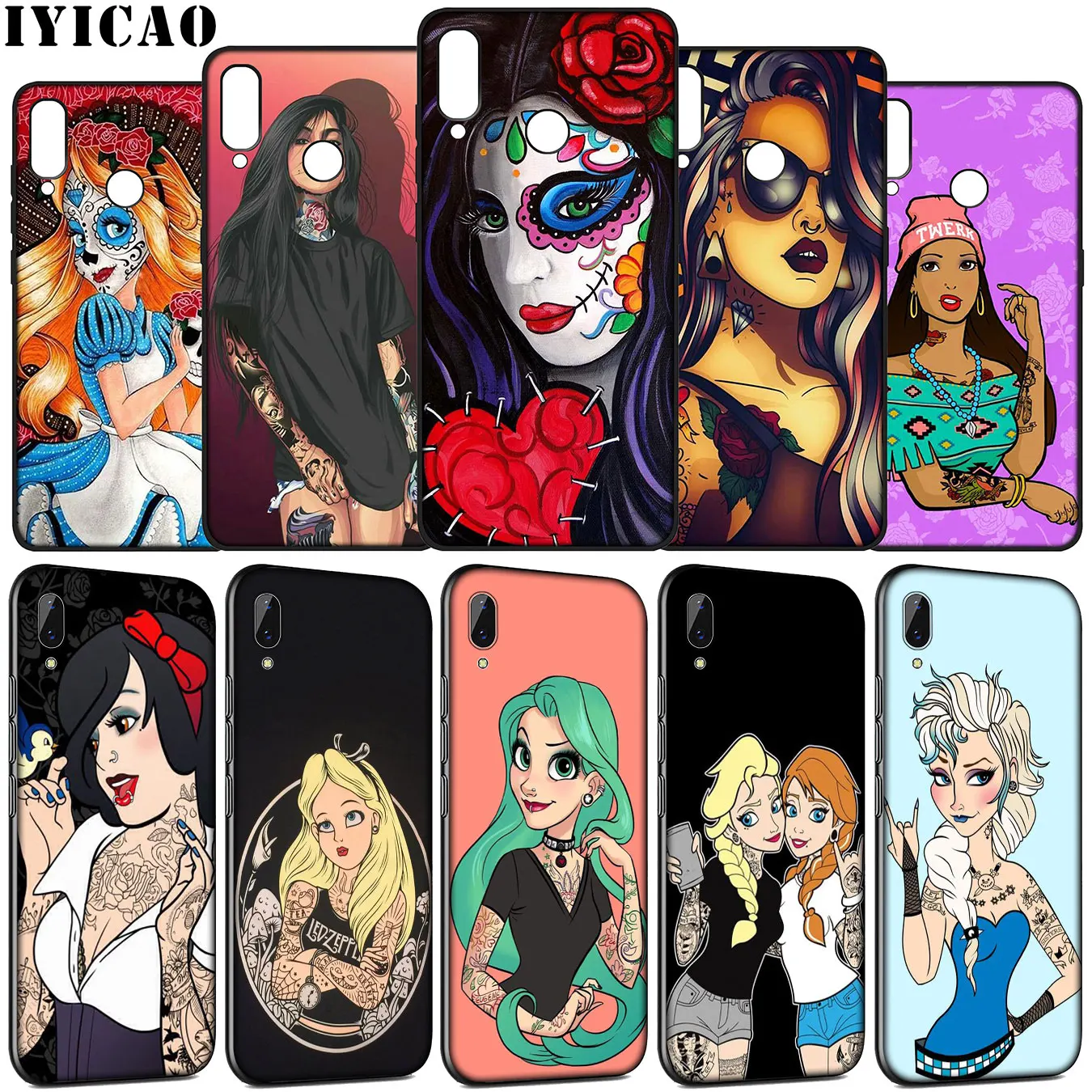 Tattooed princess Alice Ariel Jasmine Soft Case for Huawei Y9 Y7 Y6 Prime 2019 Honor view 20 8C 8X 8 9 9X 10 Lite 7C 7X 7A Pro | Мобильные
