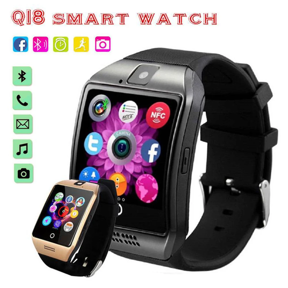 Q18 Bluetooth Смарт часы с камерой Twitter Facebook Whatsapp синхронизация спортивные Смарт часы Поддержка sim-карты для IOS Android PK U8 DZ09