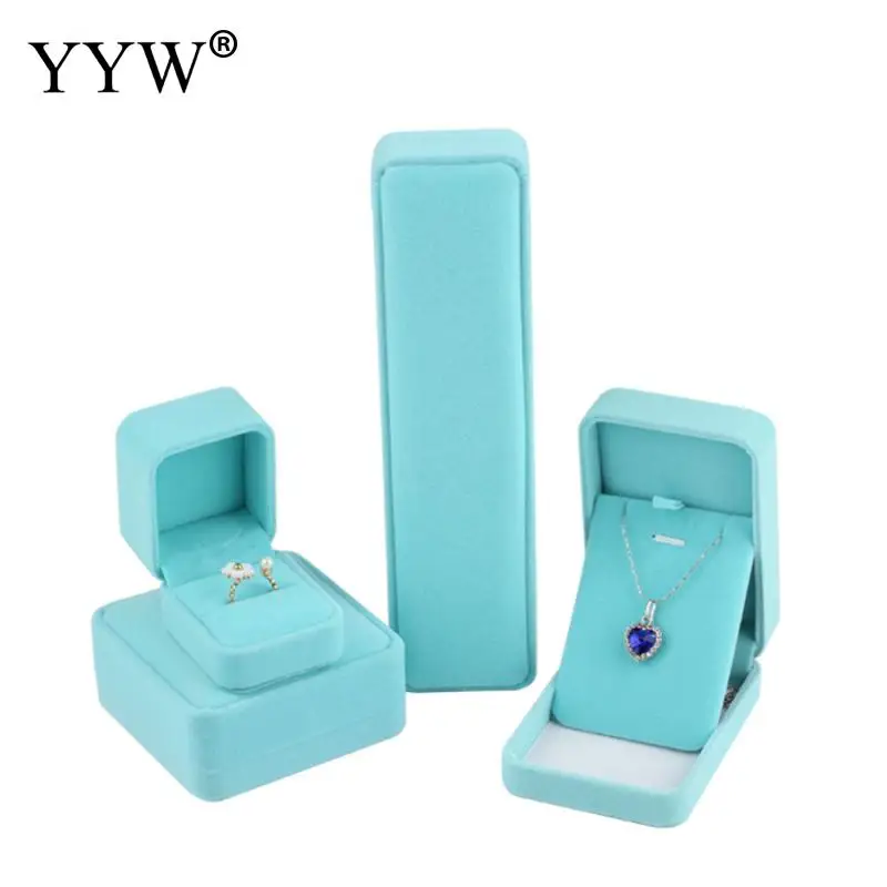 

Vintage Blue Velvet Jewelry Box For Bracelet Necklace Ring Earrings Gift Boxes Set Display Packaging Trendy Jewlry Packaging