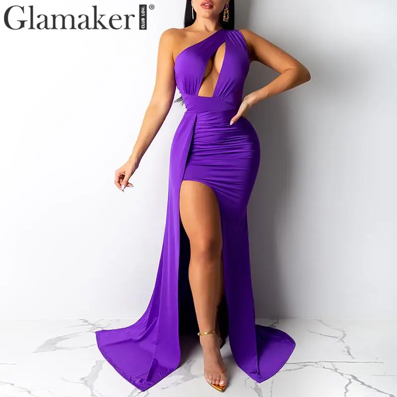 Glamaker сексуальное открытое облегающее платье нерегулярные фиолетовые вечерние