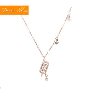 

Ice Cream Pendant Necklace Titanium Steel Chain Necklace Inlaid Natural Zircon Fashion Trendy Women Jewelry Birthday Gift
