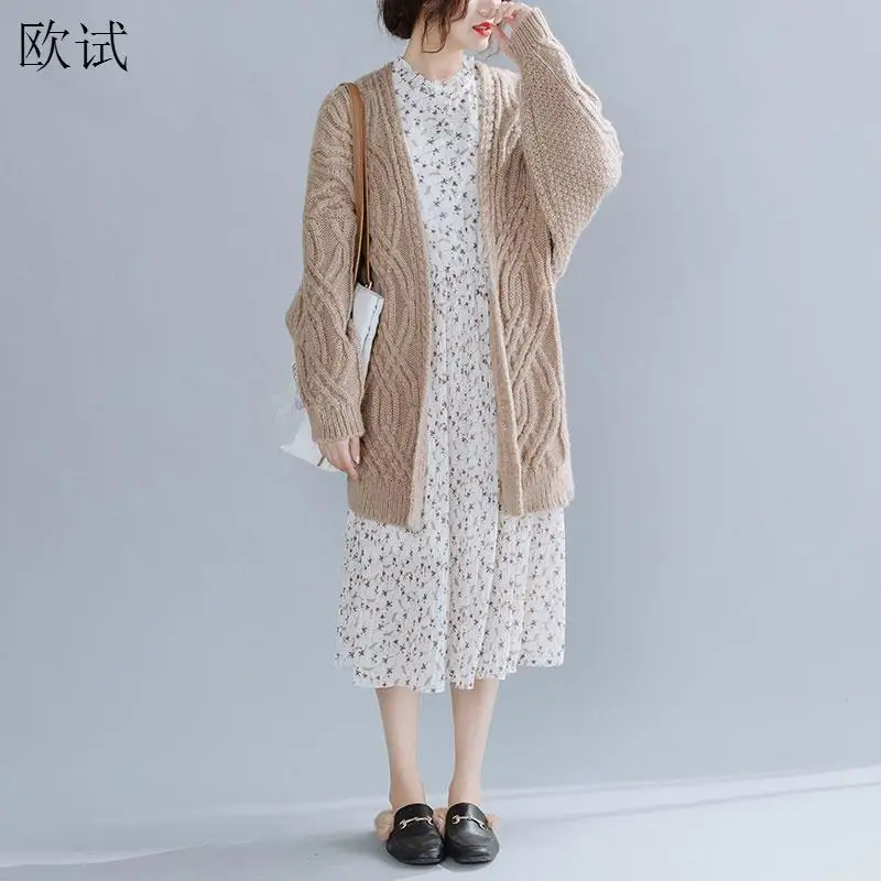 

Plus Size Knitted Cardigan Sweater Women Vintage Batwing Winter Knit Oversized Wool Womens Cardigans Knitwear Long Sleeve 2019