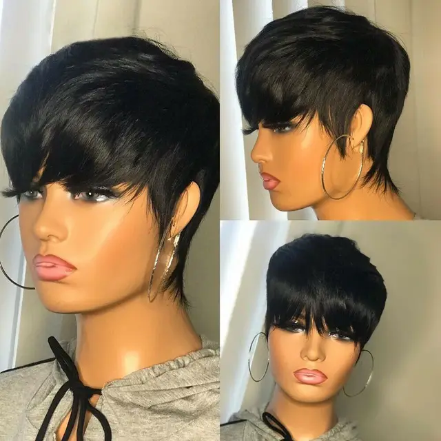 Natural Color Short Bob Straight Human Wigs With Bangs Brazilian Virgin Hair Pixie Cut Wig Cheap Human Hair Wig For Black Women 2