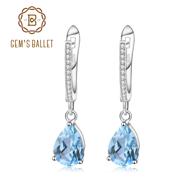 Gem's Ballet Topaz earrings 925 Sterling Silver 7x10mm drop earring for women silver earrings womens earrings silver dangle earrings