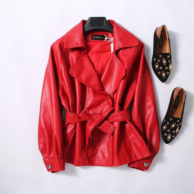 

2019 New Fashion Women Slippery Motorcycle Faux Leather Jackets Ladies Long Sleeve Autumn Winter Biker Streetwear Black Jacket