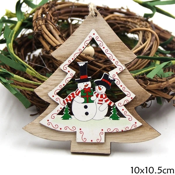 Tree Two Snowman 1 шт. деревянные Рождественские Подвески в форме звезды для украшения Искусственный цветы Висячие елочные украшения DIY деревянные поделки - Цвет: Tree Two Snowman