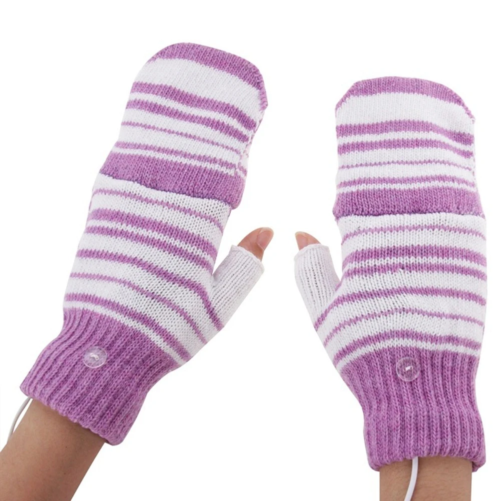 Фиолетовый 2PCS Winter Heating Gloves With Cover USB Connection Knitting Warm Outdoor Mitten Practical Washable Cycling Skiing Sports - Цвет: Фиолетовый