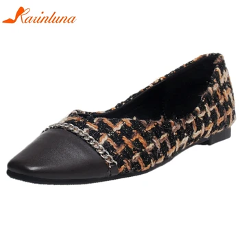 

Karinluna New Arrivals 2020 Genuine Leather Slip-On Comfortable Shoes Woman Flats Shallow Spring/Autumn Casual Flats Women Shoes