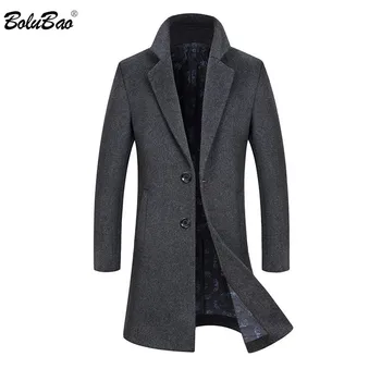 

BOLUBAO Men Winter Wool Coat Men's Slim Fit Wool Blends Keep Warm Coat Lining Printing Lapel Male Trench Woolen Coat