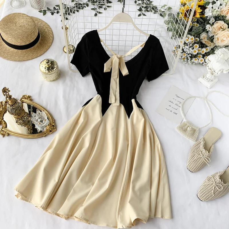 Летнее платье трапециевидной формы с коротким рукавом, милое платье-пачка, платье трапециевидной формы