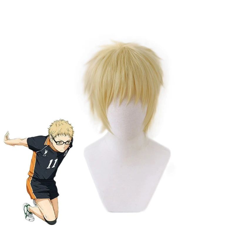 

Anime Haikyuu!! Kei Tsukishima Short Light Blonde Heat-resistant Fiber Hair Cosplay Costume Wig + Wig Cap