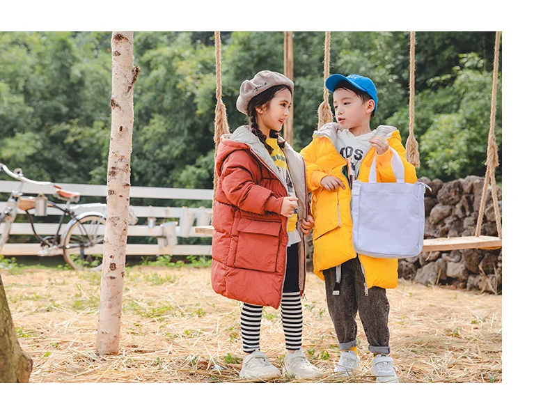 Children's Cotton Jacket Winter Big Boy Long Thickening Cotton Padded Coats Girls Warm Hooded Jacket Kids Parkas