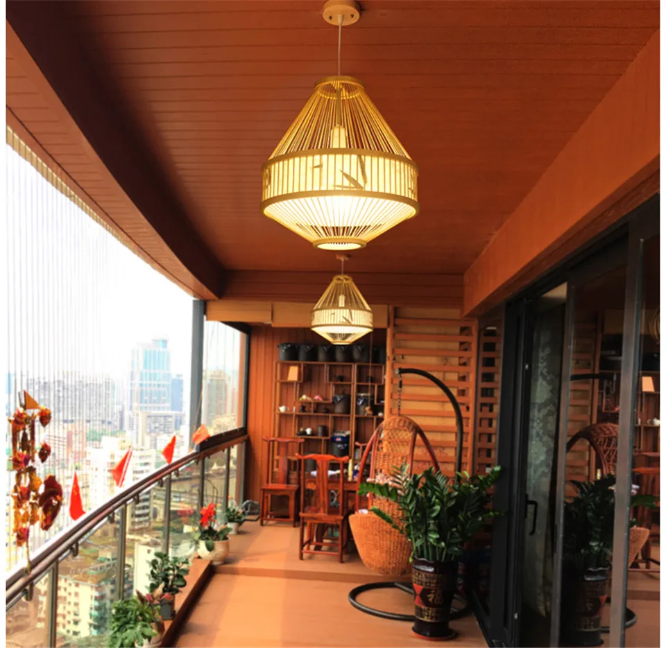 Japan Style Bamboo Pendant Lights Lighting LED Light Fixture Pendent Lamp Dining Living Room Bedroom Kitchen Cafe Hanging Lamp