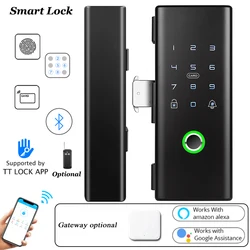 Serrure de porte intelligente en verre, Bluetooth, Wifi, Alexa, serrure de porte coulissante en bois, serrure de porte d'hôtel, verrouillage par empreinte digitale, Google Home 