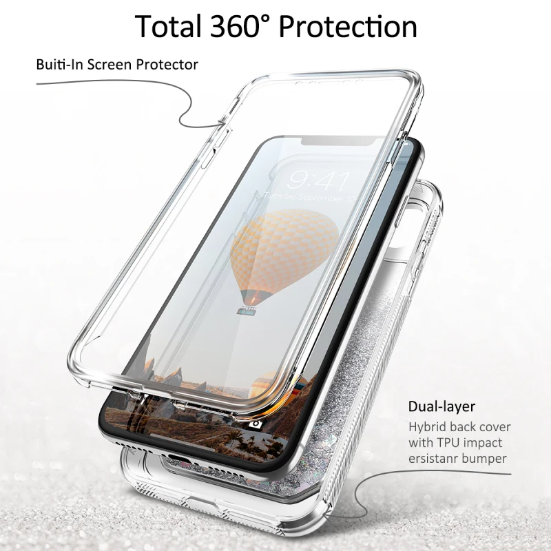 Чехол Quicksand Liquid для iphone X Xs 7 8 Plus, жесткий чехол с блестками для iphone XR, чехол со встроенной защитной пленкой