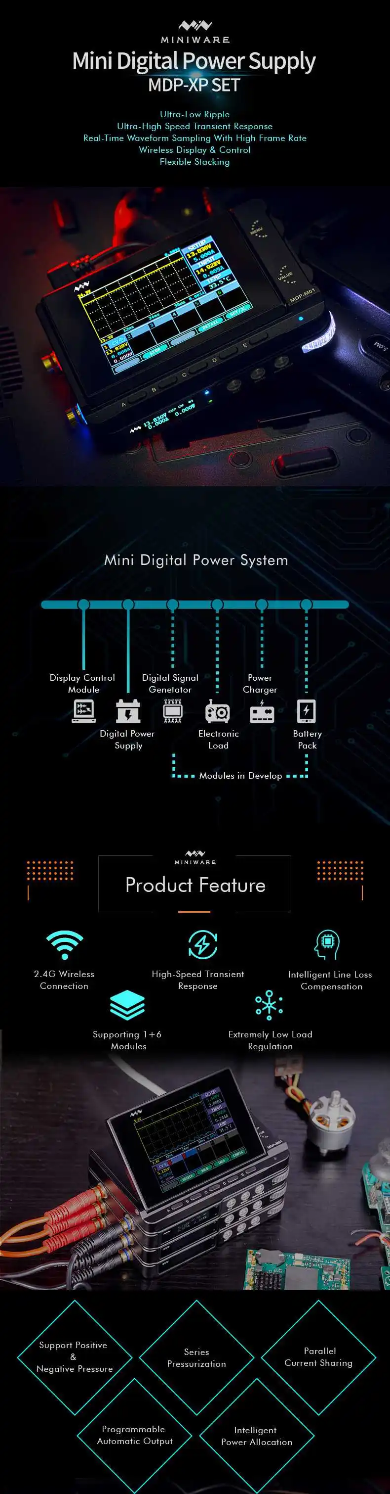 Мини MDP-XP мини 30 V/5A 90W 2,4G Беспроводной соединения цифровой программируемый Мощность Системы с 2,8-дюймовый TFT Экран монитор автоматические
