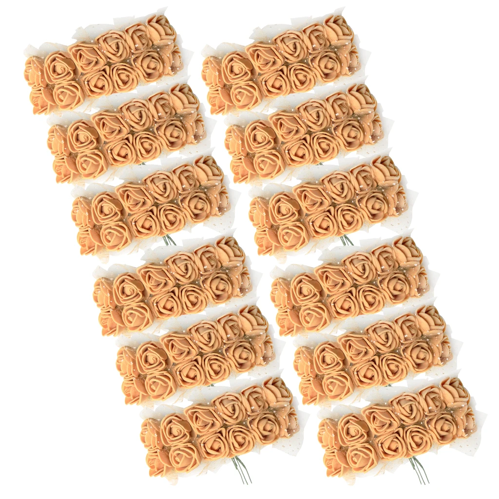 144 Pieces Artificial Miniature Foam Rose Flower Wedding Bridal Bridesmaid Bouquet Engagement Anniversary DIY Craft Decoration