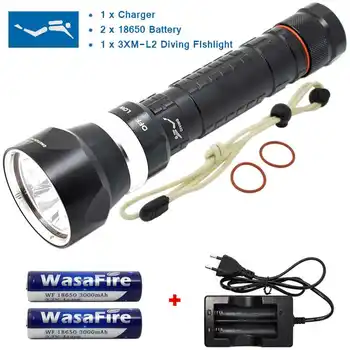 

3*XM-L2 6000LM Led Diving Flashlight 3 Modes Dive Lantern Underwater Waterproof 18650 Scuba Torch Hunting Lamp with Charger