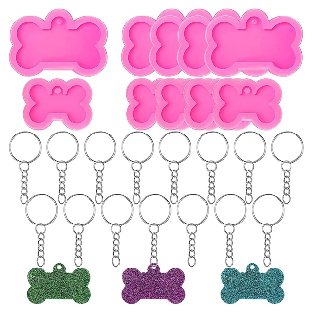 Dog Bone Resin Silicone Molds, 10Pcs DIY Cute Dog Tag Epoxy Resin Mold with  20 Pcs Keychains for DIY Crafts Making 