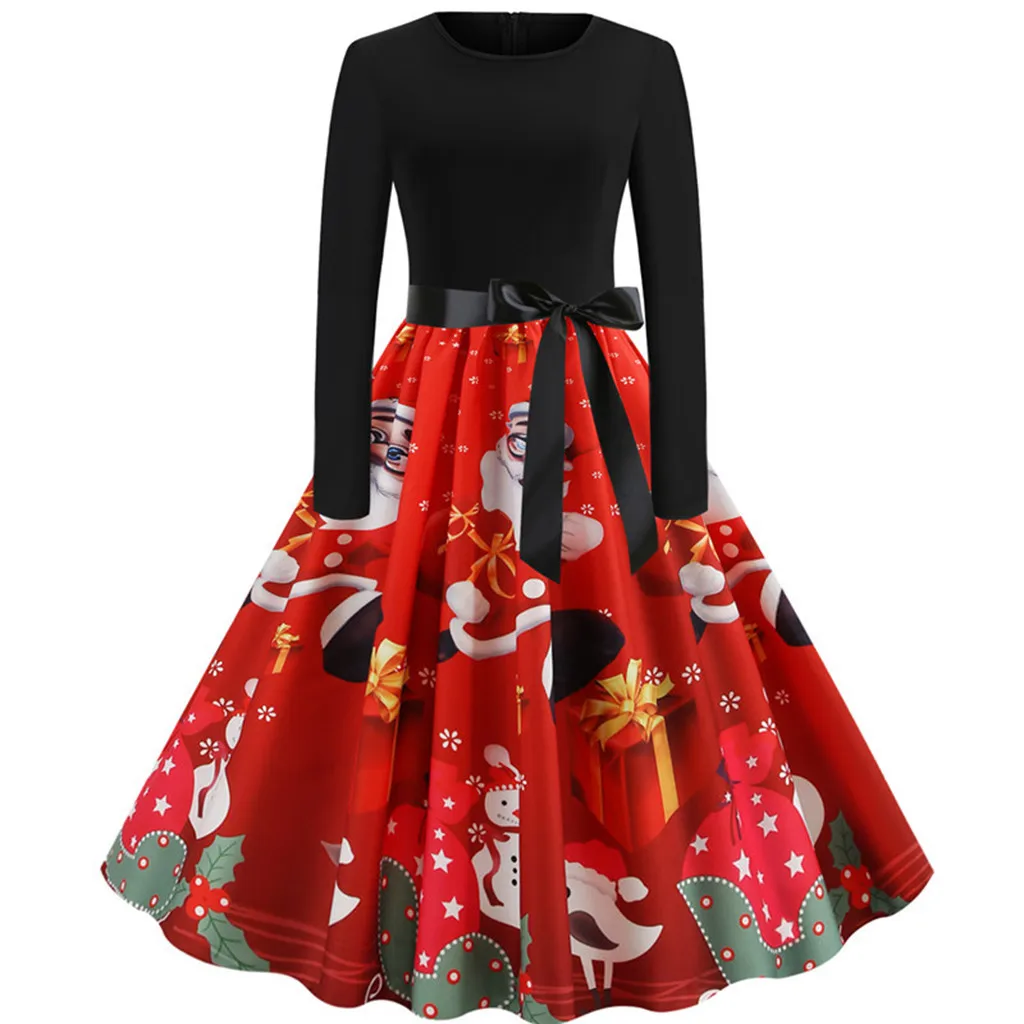 Рождественское женское платье, Осеннее женское Новогоднее праздничное платье большого размера с длинным рукавом, повседневное винтажное зимнее платье для девушек# L20