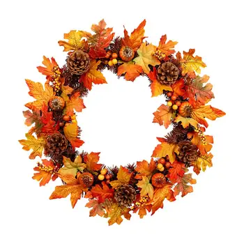 

60cm Wreath Pendant Christmas Decoration Garland Rattan Artificial Fall Wreath Front Door Home Decor Thanksgiving Wreath