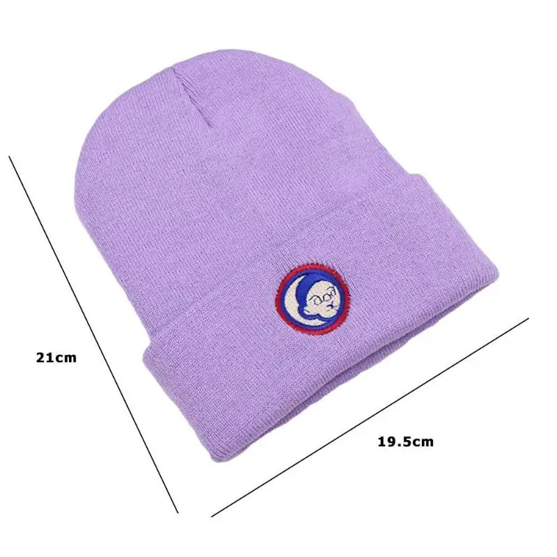Вязаная шапка с вышивкой в виде черепа, изысканная, индивидуальная, трендовая, в стиле инопланетян, для женщин и мужчин, Осень-зима, теплая, уличная шапка, шапки - Цвет: Purple