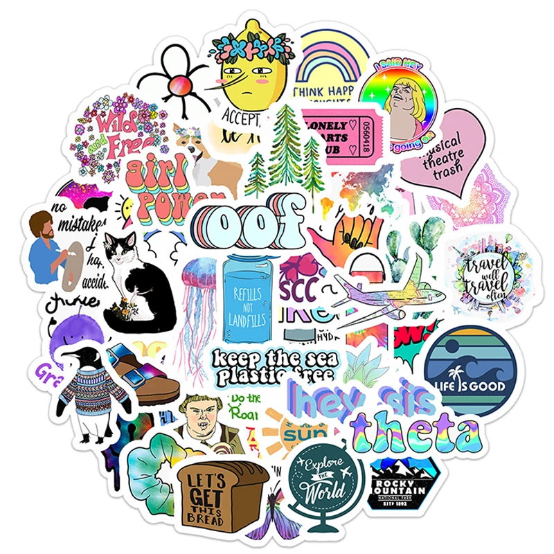 

50PCS Cartoon Simple VSCO Girls Kawaii Stickers For Chidren Toy Waterproof Sticker To DIY Laptop Bicycle Helmet Car Decals F5